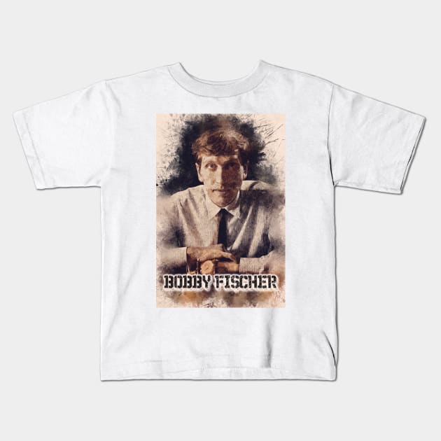 Bobby Fischer ✪ A TRIBUTE to The Legend ✪ Watercolor Portrait of a chess master Kids T-Shirt by Naumovski